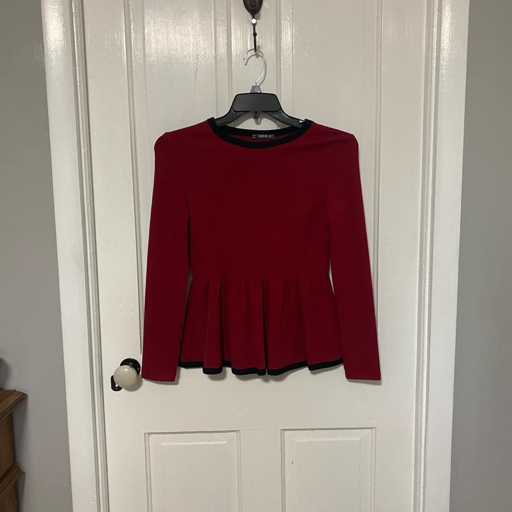 Soft black and red long sleeve blouse